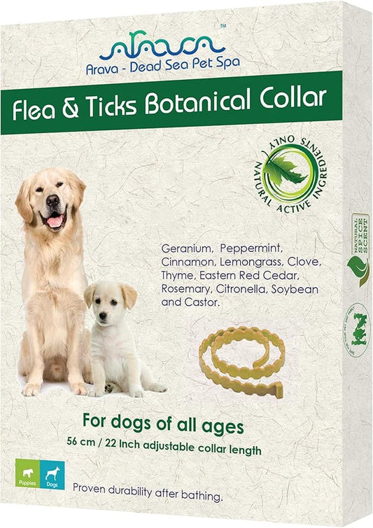Arava Flea and Tick Collar for Dogs & Puppies - Natural Flea and Tick Prevention for Dogs - 22" Length - 11 Natural Active Ingredients - Safe for Babies & Pets - Enhanced Control & Defense