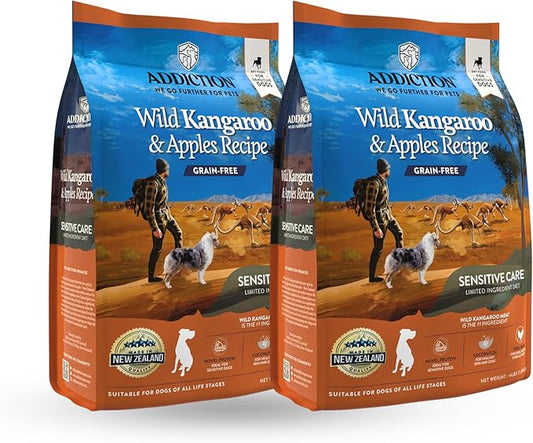 Addiction Wild Kangaroo & Apples - Dry Dog Food - Limited Ingredient Novel Protein - Muscle and Weight Management - Grain-Free - Ideal for Dogs with Food Allergies 4lb - 2 Packs
