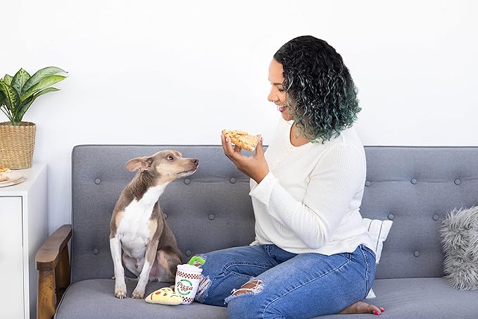 Pearhead Puperoni Dog Toys, Set of 2, Plush Chew Toys, for Pets, Pizza and Drink Dog Toy Set, Must Have Pet Accessories for Dog Owners, Squeaker Toys, All Breeds