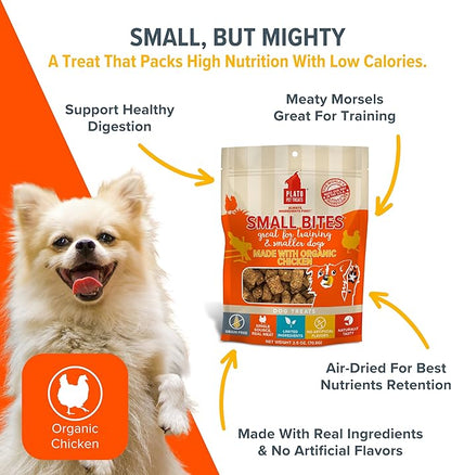 PLATO Small Bites Dog Treats, Natural Bite Sized Real Meat & Chicken Flavor, Grain Free & High in Protein, Air Dried Authentic Ingredients, 2 Calories Per Treat, Made in the USA, 6 Ounces