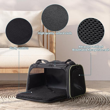 PETSFIT Dog Carrier, Pet Carrier Airline Approved with Extendable Mat, Dog Carriers for Small Dogs, TSA Approved Pet Carrier, Puppy Carrier for Small and Medium Cats Under 12 Lbs, Black