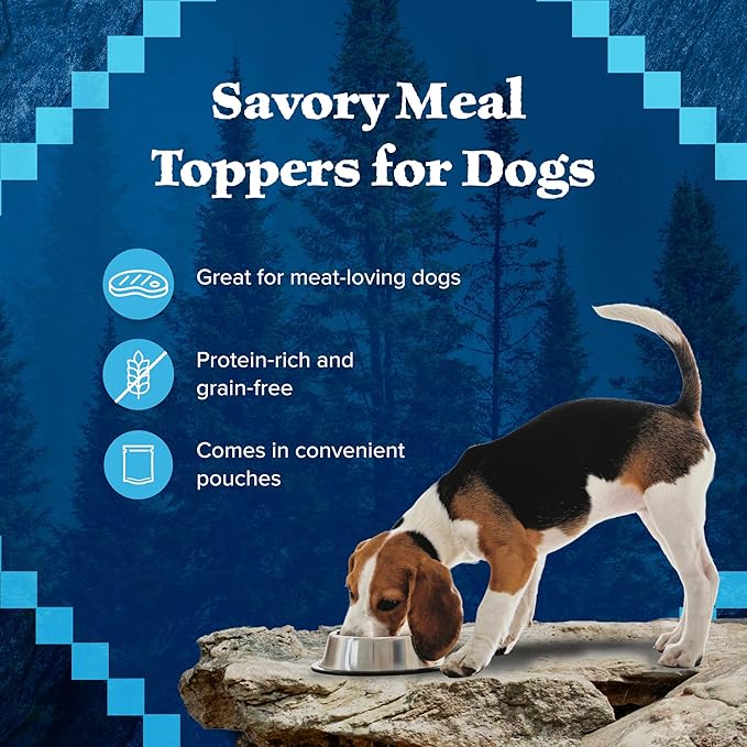 Blue Buffalo Wilderness Trail Toppers Wild Cuts Wet Dog Food Variety Pack, High-Protein & Grain-Free, Made with Natural Ingredients, Chicken and Beef Flavors, 3-oz. Pouches, (12 Count, 6 of Each)
