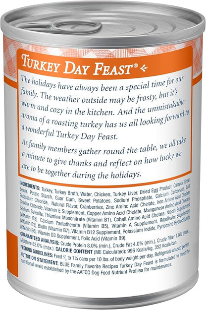 Blue Buffalo Family Favorites Natural Adult Wet Dog Food, Turkey Day Feast 12.5-oz can (Pack of 12)