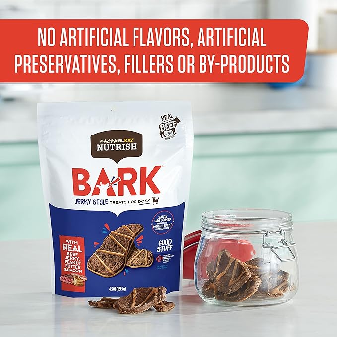 Nutrish Rachael Ray Bark Jerky-Style Dog Treats with Real Beef Jerky, Peanut Butter & Bacon, 4.5 Ounce (Pack of 5)