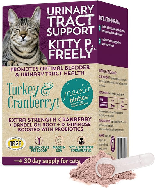 Kitty P. Freely Cat Urinary Supplement, Cranberry for Cats, Cat UTI & Cat Kidney Support Powder Probiotics for Cats, Made in USA (30 Days)