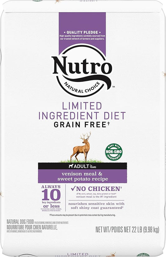 NUTRO Limited Ingredient Diet Adult Dry Dog Food Venison Meal & Sweet Potato Dog Kibble, 22 lb. Bag