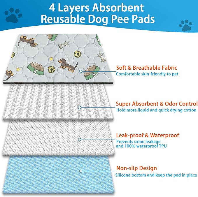 Washable Pee Pads for Dogs - Super Absorbent Reusable Puppy Pads 2Pack 48''x48'' Waterproof Dog Pee Pads Non-Slip Whelping Pads Leakproof Urine Pet Training Pads for Potty Wshable Puppy Pads