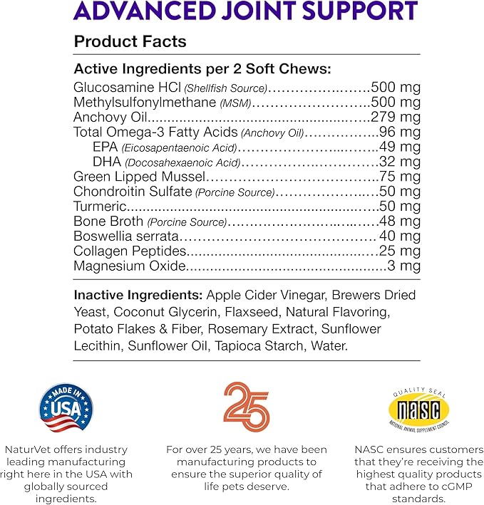 Evolutions by NaturVet Advanced Joint Support 90ct Soft Chews for Dogs - Anchovy Oil, Bone Broth, Collagen, Glucosamine, Turmeric, MSM - Helps Support Synovial Fluid, Cartilage, Connective Tissues