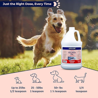 Life Line Pet Nutrition Wild Alaskan Salmon Oil Omega-3 Supplement for Skin & Coat – Supports Brain, Eye & Heart Health in Dogs & Cats, 128 oz