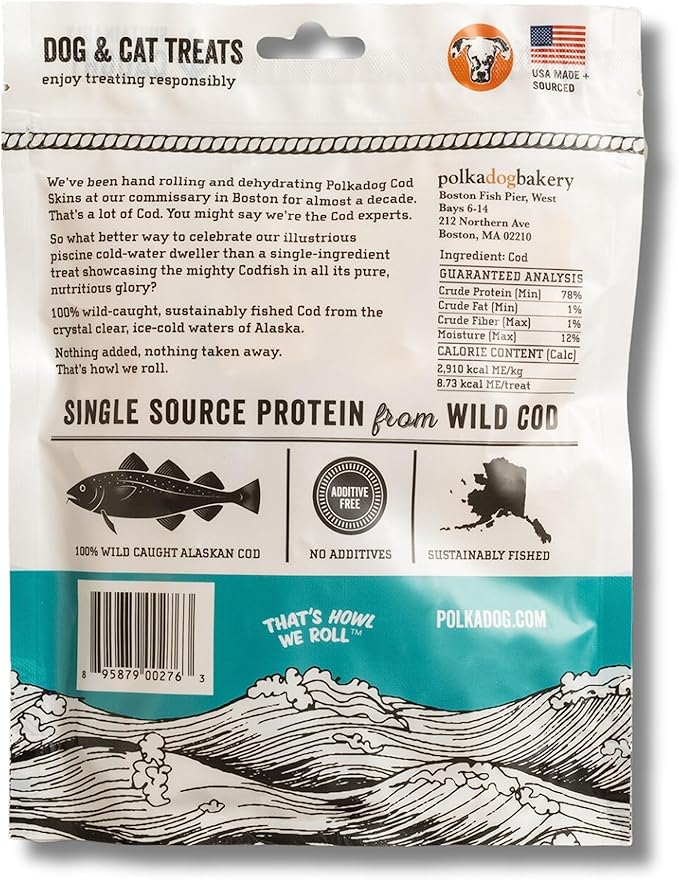 Polkadog Crunchy Alaskan Cod Chip Dog Treats – 100% Wild-Caught Fish Treat for Dogs, Cats – All-Natural, Grain-Free, Gluten-Free Pet Chips – Single Ingredient Snacks – 3.5 oz.