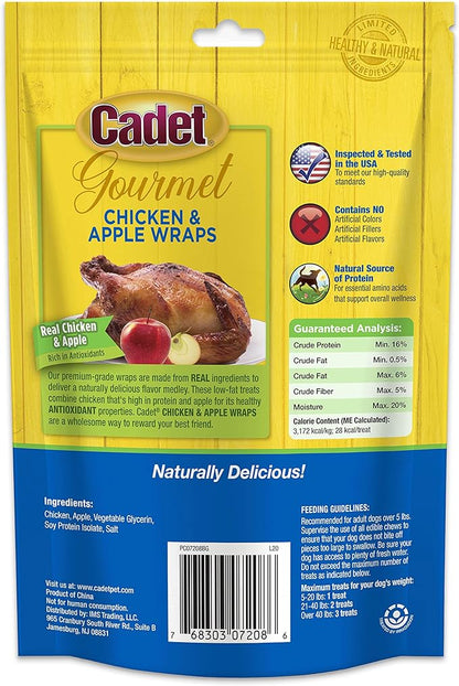 Cadet Gourmet Chicken & Apple Wrapped Dog Treats Wraps - Healthy & Natural Chicken & Apple Dog Training Treats for Small & Large Dogs - Inspected & Tested in USA (3 oz.)