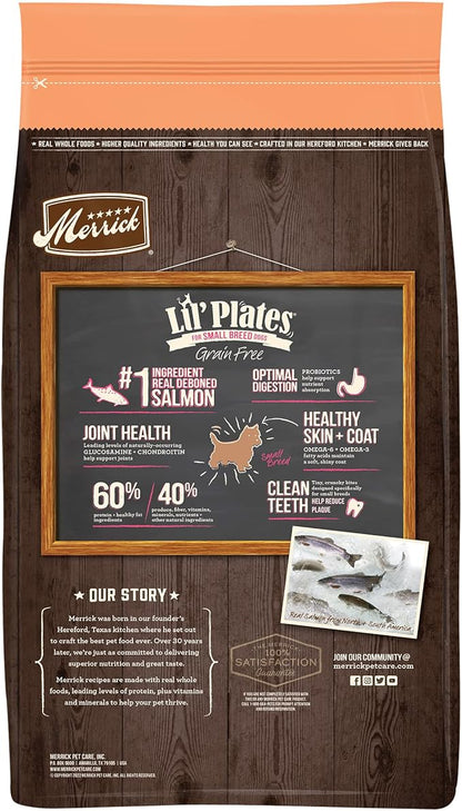Merrick Lil’ Plates Premium Grain Free Dry Dog Food for Small Dogs, Real Salmon and Sweet Potato Kibble - 12.0 lb. Bag