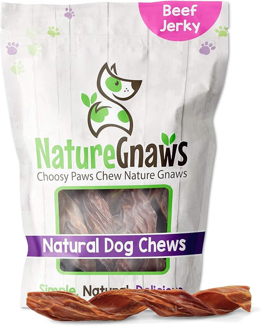 Nature Gnaws - Beef Jerky Springs for Dogs - Premium Natural Beef Gullet Sticks - Simple Single Ingredient Tasty Dog Chew Treats - Rawhide Free 7-8 Inch