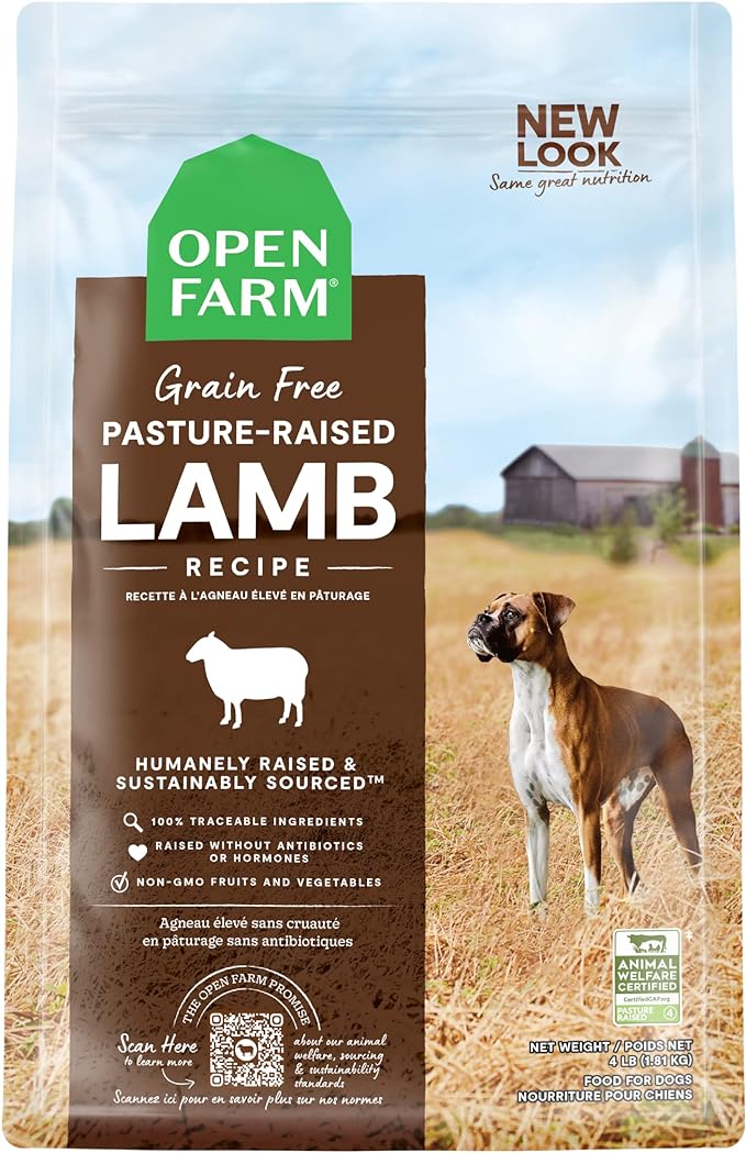 Open Farm Pasture-Raised Lamb Grain-Free Dry Dog Food, New Zealand Lamb Recipe with Non-GMO Superfoods and No Artificial Flavors or Preservatives, 4 lbs