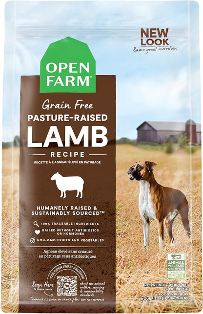 Open Farm Pasture-Raised Lamb Grain-Free Dry Dog Food, New Zealand Lamb Recipe with Non-GMO Superfoods and No Artificial Flavors or Preservatives, 4 lbs
