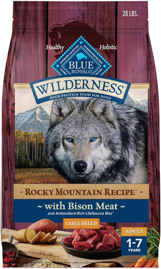 Blue Buffalo Wilderness Rocky Mountain Recipe High Protein Natural Large Breed Adult Dry Dog Food, Bison with Grain 28 lb bag