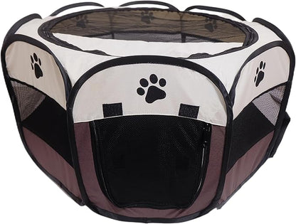 Portable Pet Playpen,Foldable Dog Playpen for Dogs and Cats,Rabbits,Pet Exercise Pet Tents Indoor Outdoor Use (S(28.7" x 28.7" x 16"), Brown)
