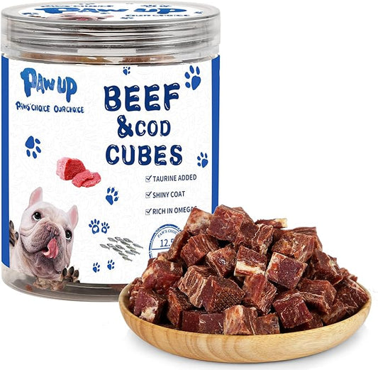 Dog Treats Training Rewards, Beef Cod Cubes, 1% Taurine Added, 12.5oz(355g), Rawhide Free, Grain Free, Low Fat Dog Training Rewards and Snacks, No Additives