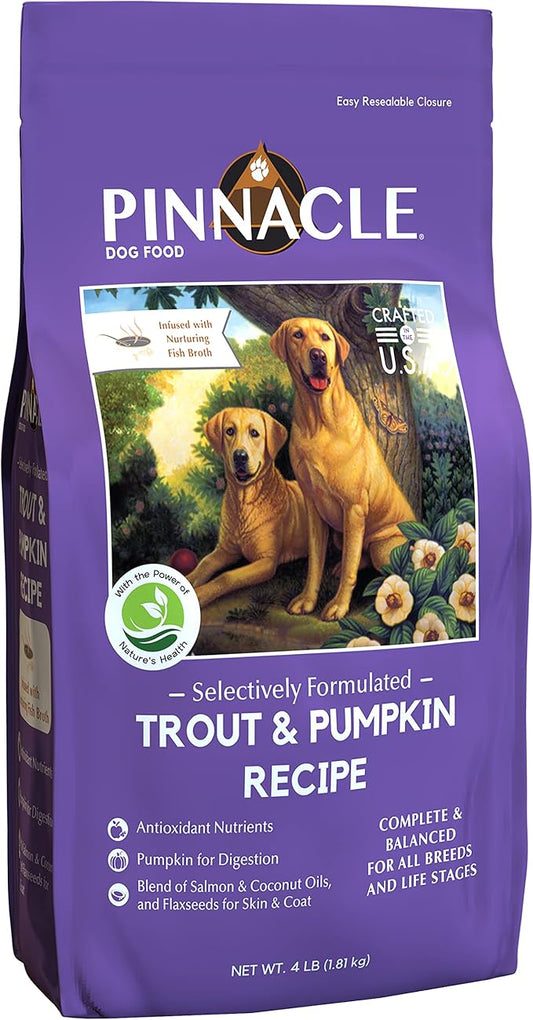 pinnacle pet Trout & Pumpkin Dry Dog Food 4 lb, Infused with Broth