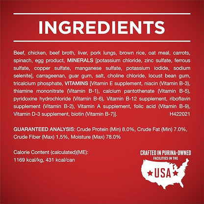 Purina ONE Classic Ground Beef and Brown Rice Entree Adult Wet Dog Food - (Pack of 12) 13 oz. Cans
