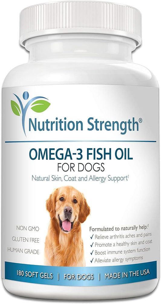 Omega 3 Fish Oil Soft Gels for Dogs with EPA & DHA Fatty Acids for Heart, Skin, Coat & Allergy Support, Hip & Joint & Arthritis Dog Supplement, 180 Soft Gels