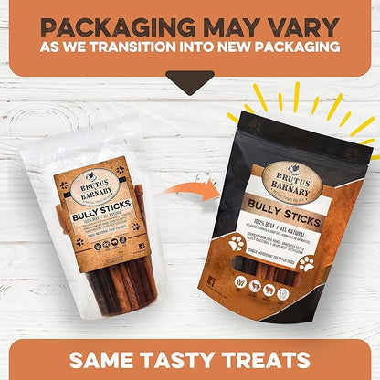 BRUTUS & BARNABY Grass Fed Bully Sticks for Dogs, Fully Digestible Dog chew, Grain Free, Rawhide Free, 100% Natural Beef, Small Batched for Freshness and Low Odor