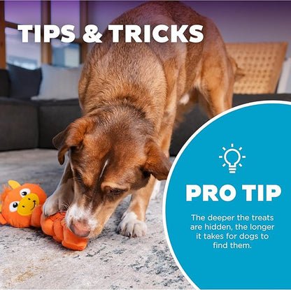 Outward Hound Nina Ottosson Twistiez Interactive Plush Dog Puzzle Dog Enrichment Toys Dog Treat Puzzle, Plush, Dragon, Orange