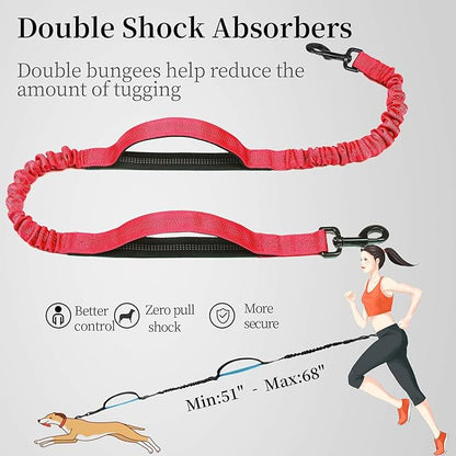 iYoShop Hands Free Dog Leash with Zipper Pouch, Dual Padded Handles and Durable Bungee for Walking, Jogging and Running Your Dog (Large, 25-120 lbs, Red)