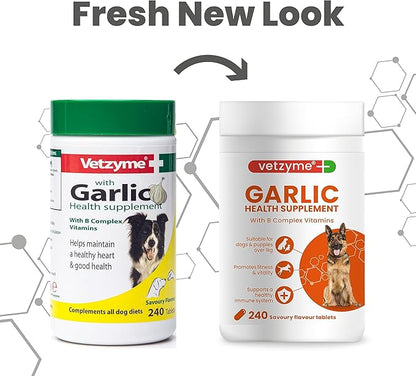 Garlic Health Supplement Tablets for Dogs, Healthy Heart, Vitality for Dogs, 240 Tablets