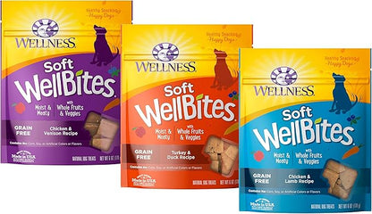 Wellness Soft WellBites Variety Pack, 6 Ounces Each, Chicken & Venison, Turkey & Duck, Chicken & Lamb, Grain-Free Dog Treats