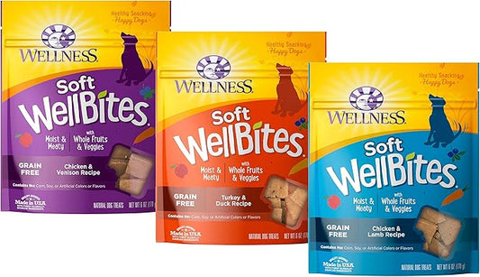 Wellness Soft WellBites Variety Pack, 6 Ounces Each, Chicken & Venison, Turkey & Duck, Chicken & Lamb, Grain-Free Dog Treats