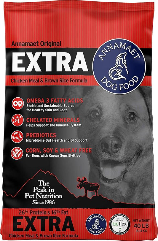 Annamaet Original Extra Formula Dry Dog Food, 26% Protein (Chicken & Brown Rice), 40-lb bag