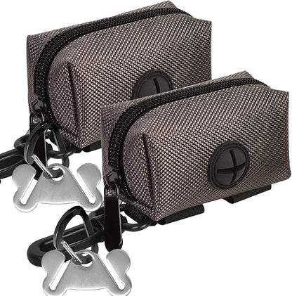 2Packs Dog Poop Bag Holder for Leash Attachment Dog Poop Bag Dispenser Dog Waste Bag Dispensers for Leash Accessory Dog Poop Bag Holders Fits Dog Leash Include Hand Free Holder Metal Carriers, Grey
