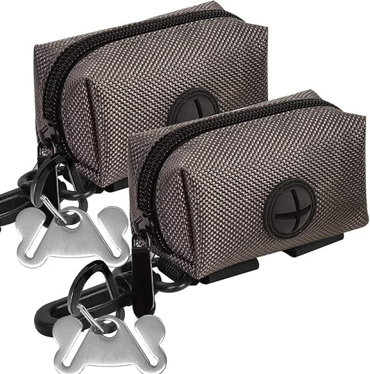 2Packs Dog Poop Bag Holder for Leash Attachment Dog Poop Bag Dispenser Dog Waste Bag Dispensers for Leash Accessory Dog Poop Bag Holders Fits Dog Leash Include Hand Free Holder Metal Carriers, Grey