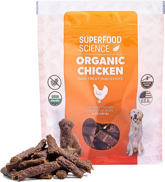 Organic Dog Treats with Chicken, Sweet Potato, Turmeric, and Flaxseed, Low-Calorie Semi-Soft Healthy Training Treats for Puppy, Small, Medium, and Large Dogs, Gluten-Free, 5 oz