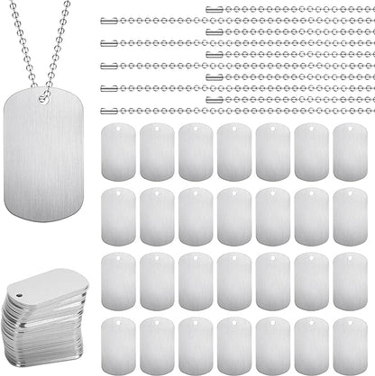 100Pcs Military Dog Tags Set, 50Pcs Aluminum Blank Dog Tags and 50Pcs Iron Necklace Chain, Dog Tags Engraved for Pets, Perfect for DIY Decorative Craft Pet Dog ID Tags, Silver