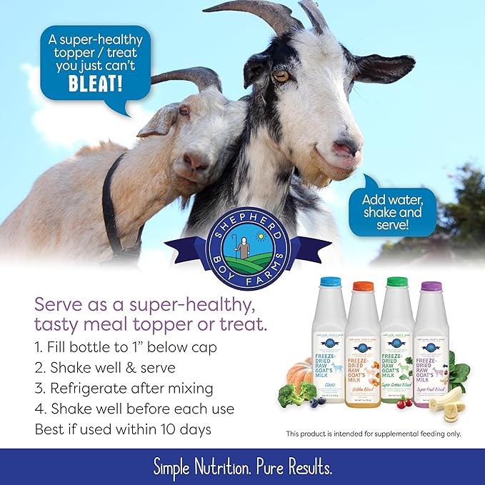Freeze Dried Raw Goats Milk with Probiotics for Dogs & Cats (Super Fruits), Organic USA Fruits, Digestible Goat Milk Powder, Raw Nutrition, High Protein Food Toppers