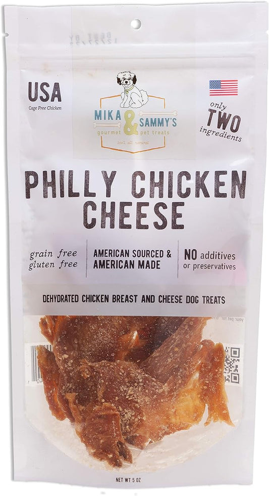 Gourmet Jerky Dog Treats - Natural Dog Treat Chicken Jerky for Dogs, Nutritious and Tasty Dog Jerky Treats Made in USA only, Cage-Free Chicken, No Additives(Mika & Sammy's Chicken Cheese 5 Oz)