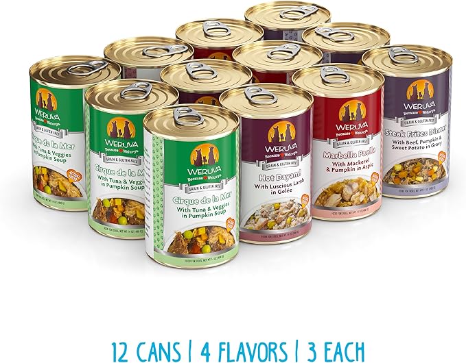 Weruva Classic Dog Food, Variety Pack, Chicken Free, Just 4 Me, Wet Dog Food, 14oz Cans (Pack of 12)