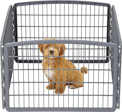 IRIS USA Dog Playpen, 4-Panel 24" Pet Playpen, Puppy Playpen, Indoor/Outdoor Dog Pen, 35 x 35 x 24, Foldable, Customizable, Dark Gray