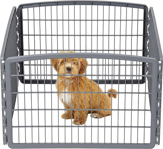 IRIS USA Dog Playpen, 4-Panel 24" Pet Playpen, Puppy Playpen, Indoor/Outdoor Dog Pen, 35 x 35 x 24, Foldable, Customizable, Dark Gray