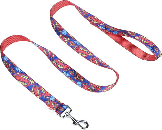 DC Comics Superman 6 Foot Dog Leash (72 inch) | Cute Red and Blue Dog Leash Easily Attaches to Any Dog Collar or Harness | 6 Ft Dog Leash with Superman Design