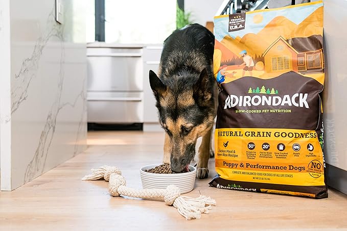 Adirondack Pet Food Adirondack Puppy Food for Puppies and Performance Dogs Made in USA [Natural Dog Food for All Breeds and Sizes], Chicken Meal & Brown Rice Recipe, 25 lb. Bag, Model Number: 00802