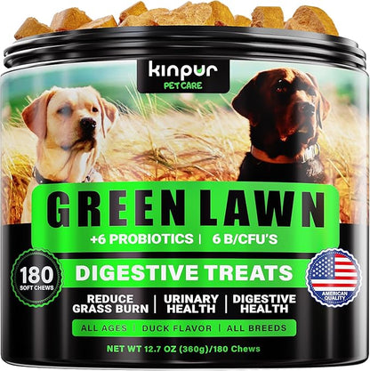 Green Lawn Chews for Dogs - Cranberry, ACV, Digestive Enzymes - Natural Dog Urine Neutralizer for Lawn - Supports Healthy Bladder, Urinary Tract (Duck - 180 Chews (Pack of 1))