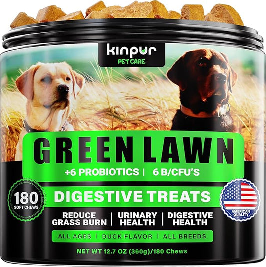 Green Lawn Chews for Dogs - Cranberry, ACV, Digestive Enzymes - Natural Dog Urine Neutralizer for Lawn - Supports Healthy Bladder, Urinary Tract (Duck - 180 Chews (Pack of 1))
