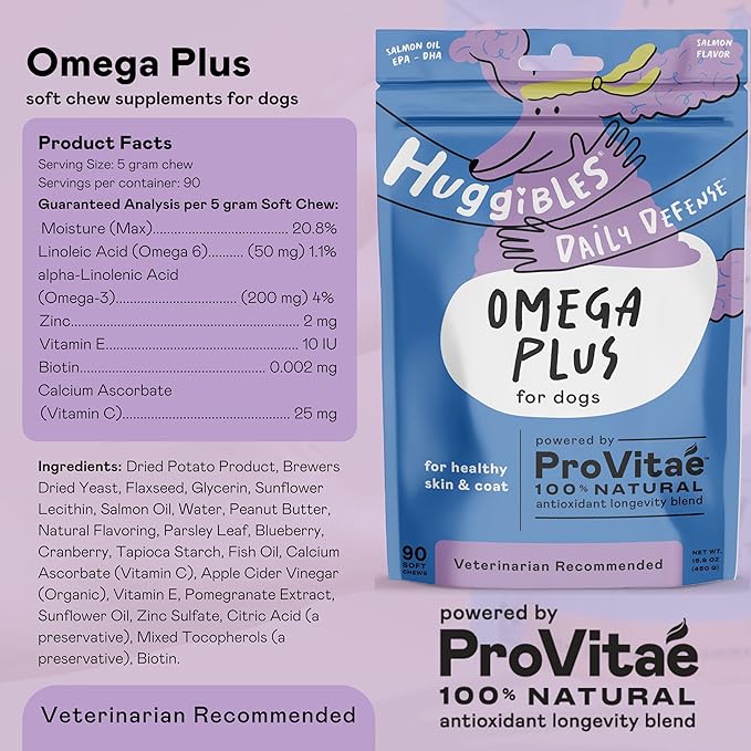Skin & Coat Omega Plus for Dogs and Cats - Chew or Liquid - Wild Alaskan Salmon Oil for Dry, irritating & Itchy Skin - Helps Support Brain & Heart Health - with ProVitae - Vet Recommended