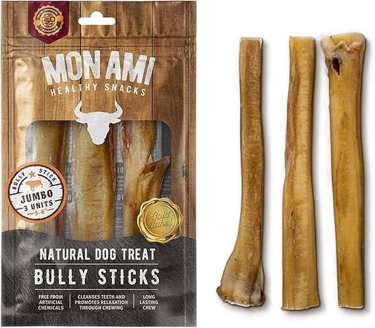 Mon Ami Jumbo Bully Sticks for Large and Small Dogs (5-6 inches, Pack of 12) - Grass Fed Dog Treats - Bully Sticks Natural Dog Treat