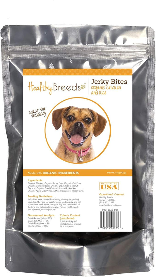 Healthy Breeds Puggle Jerky Bites Chicken & Rice Recipe Dog Treats 5 oz