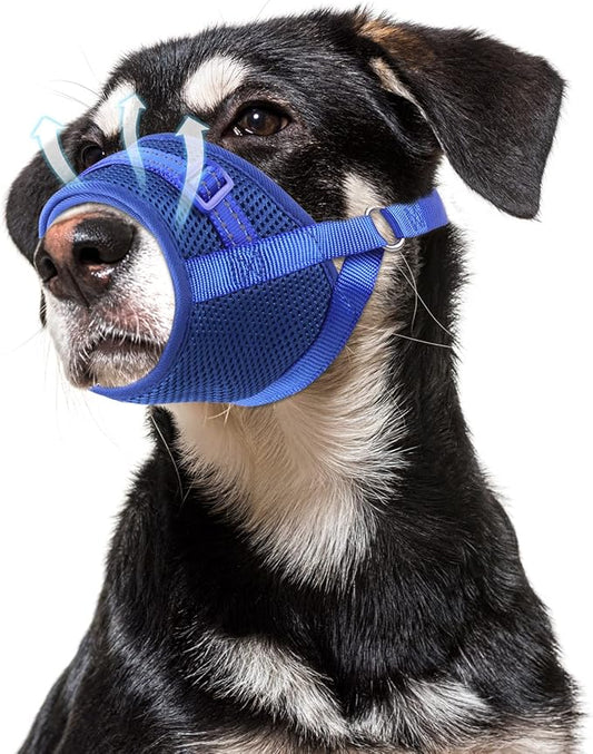Dog Muzzle Soft Air Mesh Muzzle for Large Dogs, Adjustable Pet Muzzle for Small Medium Dogs to Drink Normally, Breathable Reflective Muzzle for Dogs to Prevent Biting Barking(Blue,L-7)