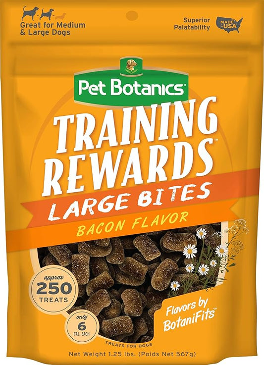 Pet Botanics 20 oz. Pouch Training Rewards Soft & Chewy Large Bites, Bacon Flavor, with 250 Treats Per Bag, The Choice of Top Trainers, for Large Breed Sizes